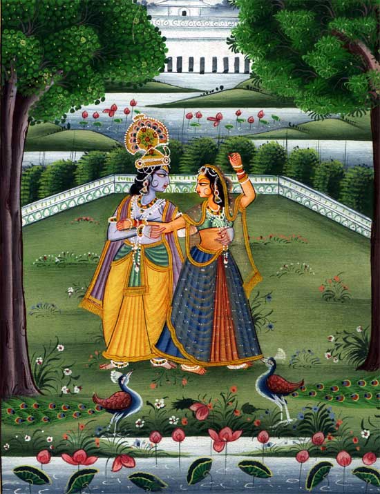 Unknown Artist - Krishna And Radha With Peacocks